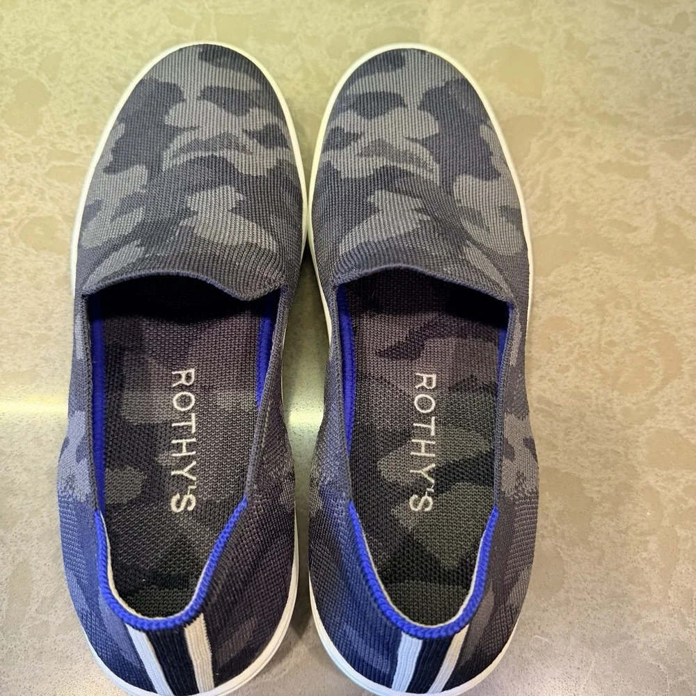 Rothy's Womens Blue Gray Camoflauge Slip On Casual Comfort Sneakers Size 11.5